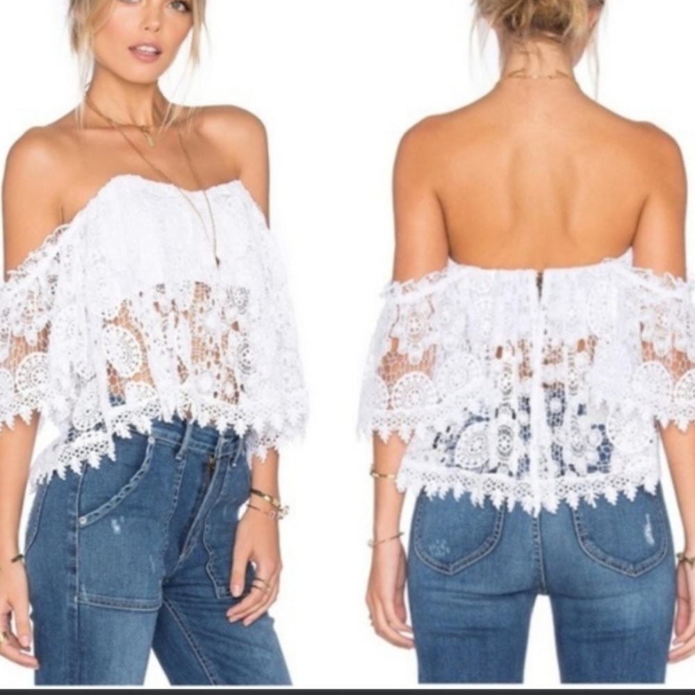 Tularosa Womens Amelia Crochet Guipure Lace Off the Shoulder Top Size M in White - Picture 2 of 5
